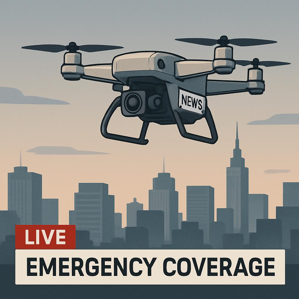 Live emergency coverage image creating plane.